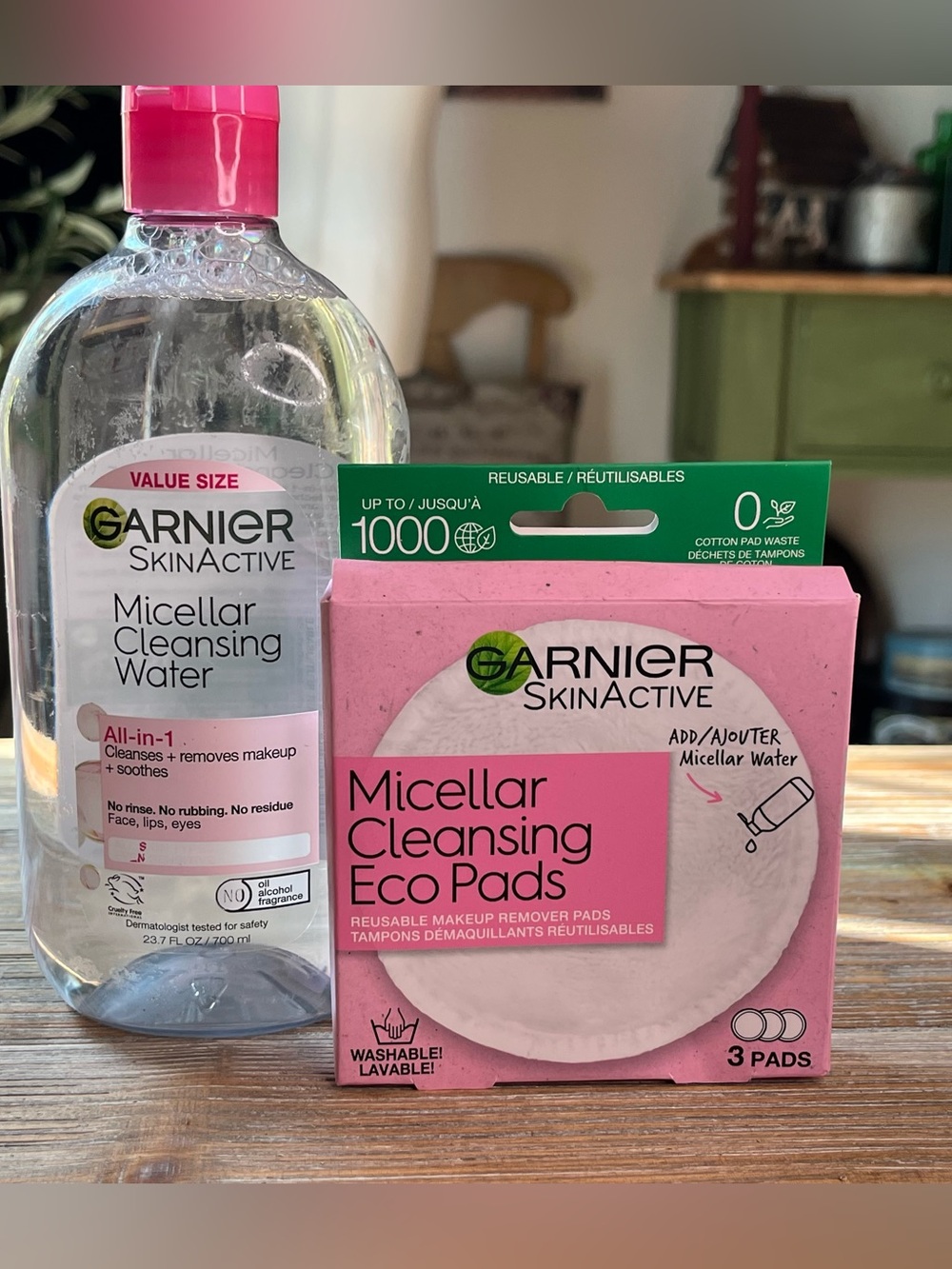 NEW Garnier Micellar Water Value Size 700ml + 3-Pack Eco Pads Bundle